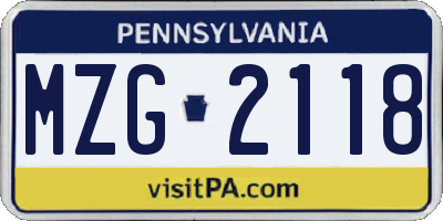 PA license plate MZG2118