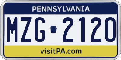 PA license plate MZG2120