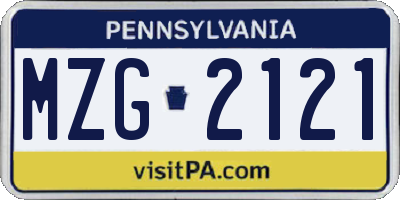 PA license plate MZG2121