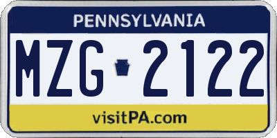 PA license plate MZG2122
