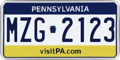 PA license plate MZG2123