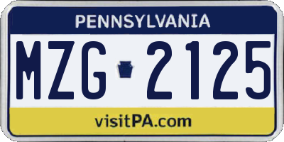 PA license plate MZG2125