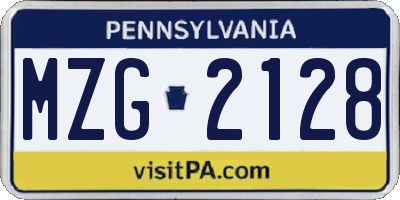 PA license plate MZG2128