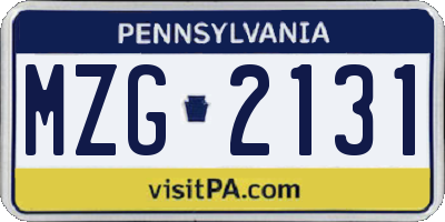 PA license plate MZG2131