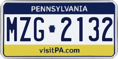 PA license plate MZG2132