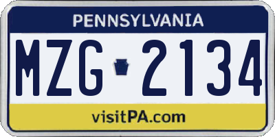 PA license plate MZG2134