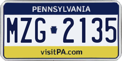 PA license plate MZG2135