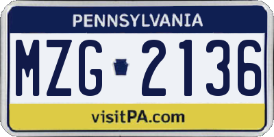 PA license plate MZG2136