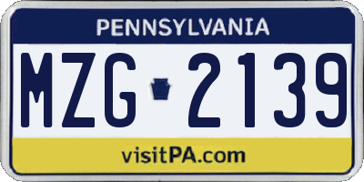PA license plate MZG2139