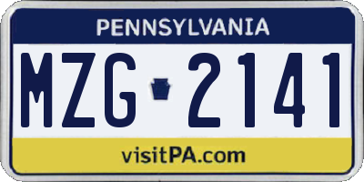 PA license plate MZG2141