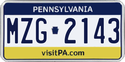PA license plate MZG2143