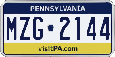 PA license plate MZG2144