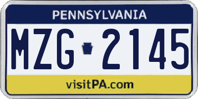 PA license plate MZG2145