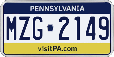 PA license plate MZG2149