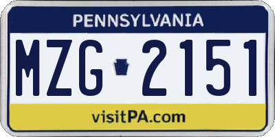 PA license plate MZG2151