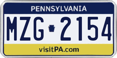 PA license plate MZG2154