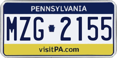PA license plate MZG2155