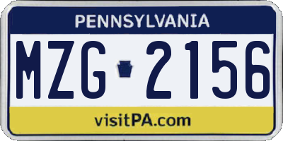 PA license plate MZG2156