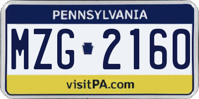 PA license plate MZG2160