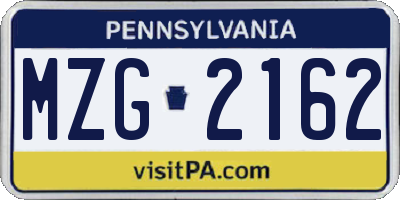 PA license plate MZG2162