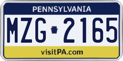 PA license plate MZG2165