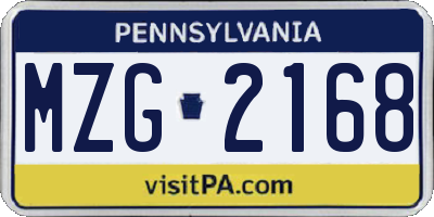 PA license plate MZG2168
