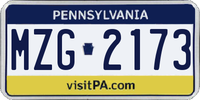 PA license plate MZG2173