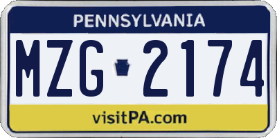 PA license plate MZG2174