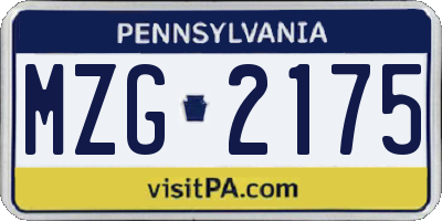 PA license plate MZG2175