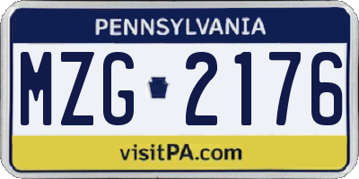 PA license plate MZG2176