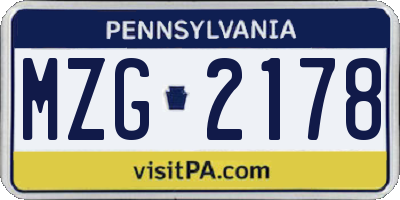 PA license plate MZG2178