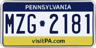 PA license plate MZG2181