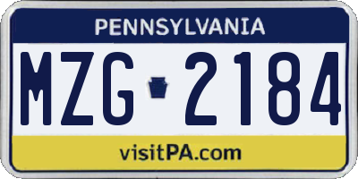 PA license plate MZG2184