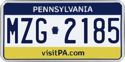 PA license plate MZG2185