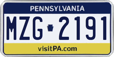 PA license plate MZG2191