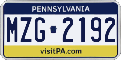 PA license plate MZG2192