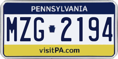 PA license plate MZG2194