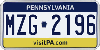 PA license plate MZG2196