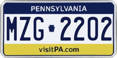 PA license plate MZG2202