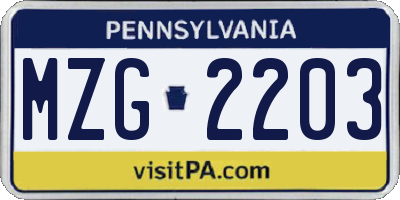 PA license plate MZG2203