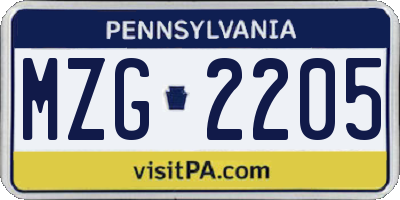 PA license plate MZG2205