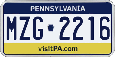 PA license plate MZG2216