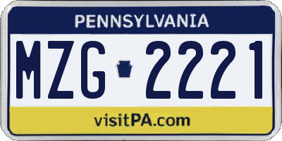 PA license plate MZG2221
