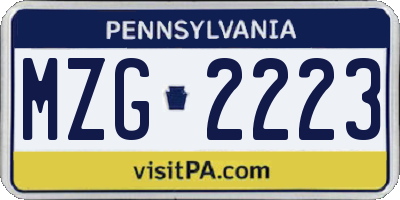 PA license plate MZG2223