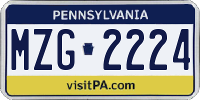 PA license plate MZG2224
