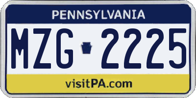 PA license plate MZG2225