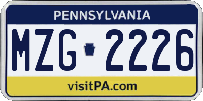 PA license plate MZG2226