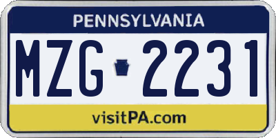 PA license plate MZG2231