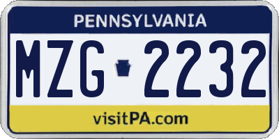 PA license plate MZG2232