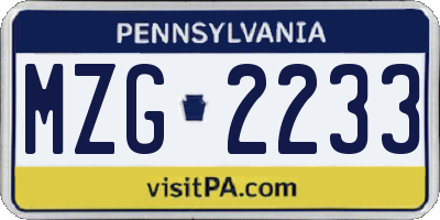 PA license plate MZG2233